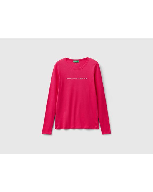 Benetton Red Fuchsia 100% Cotton Long Sleeve T-shirt