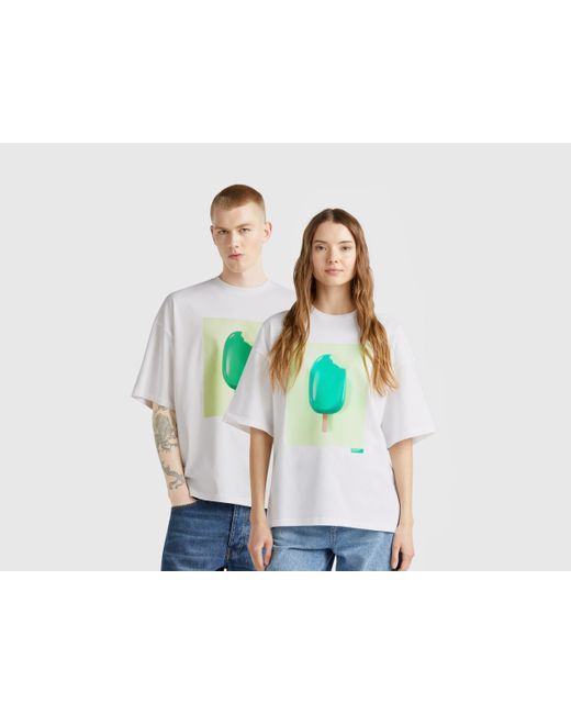 Benetton Blue Benetton, 100% Cotton T-Shirt With Ice Cream Print