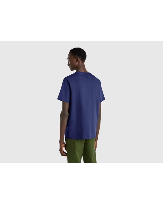 Benetton, Camiseta Azul De Algodón Orgánico Con Bolsillo, Azul, Hombre Benetton de hombre de color Blue