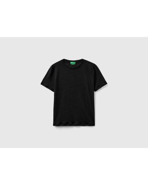 Camiseta De Lino Puro Con Cuello Redondo Benetton de color Black