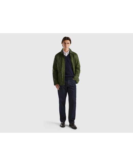 Benetton Green Quilted Jacket With Collar for men