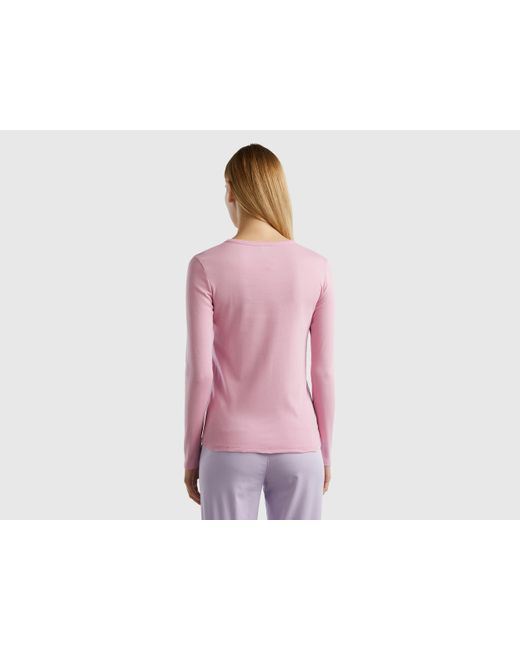 Benetton Pastel Pink 100% Cotton Long Sleeve T-shirt