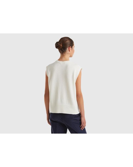 Benetton, Chaleco De Mezcla De Lana Y Viscosa, Talla, Blanco Crema, Mujer Benetton de color Black
