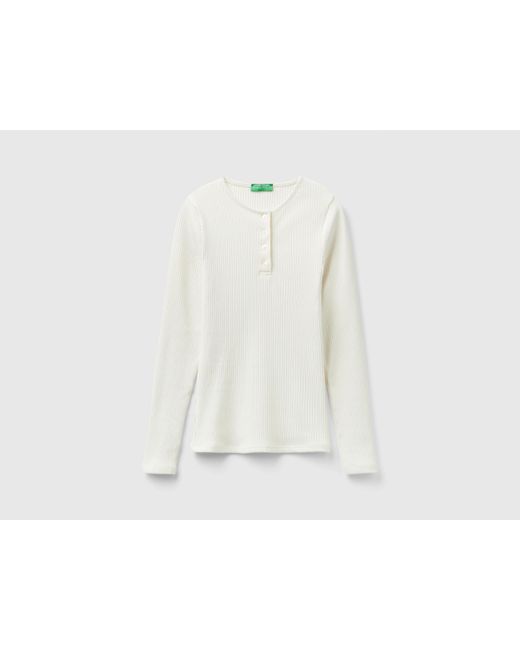 Benetton White Ribbed Henley T-shirt