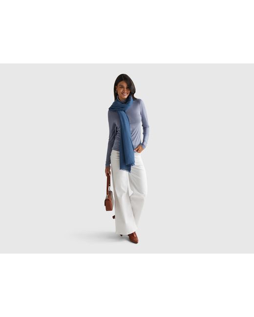 Benetton, Camiseta De Cuello Alto En Mezcla De Viscosa Y Cachemira, Talla, Lila, Mujer Benetton de color Blue