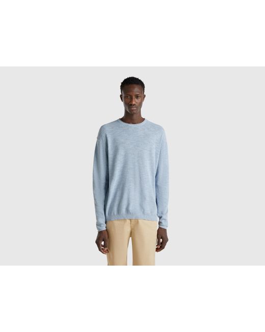 Benetton, Jersey Mezcla De Lino Y Algodón, Azul Claro, Hombre Benetton de hombre de color Blue