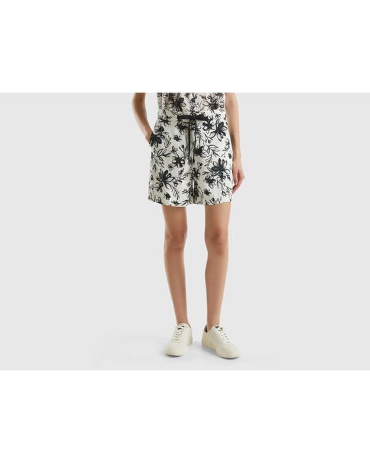 Benetton Black Patterned Bermudas In Sustainable Viscose