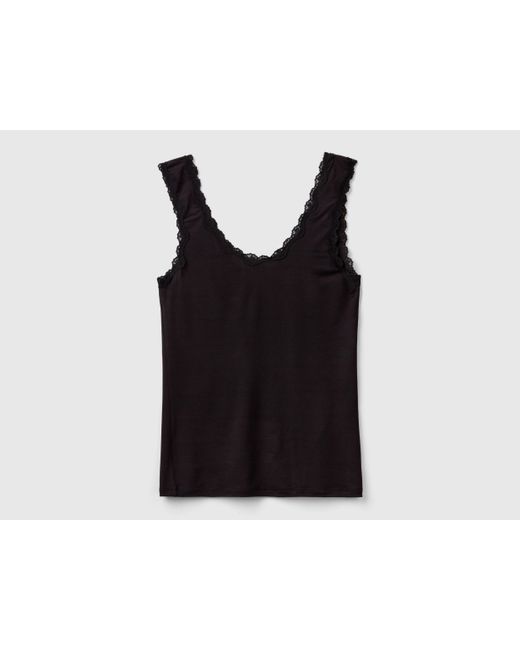 Benetton Black Stretch Modal® Tank Top With Lace