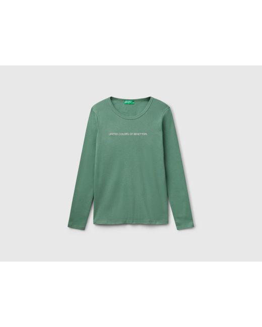 Benetton, T-Shirt Vert Forêt À Manches Longues 100 Coton, Vert Foncé, Femme Benetton en coloris Green