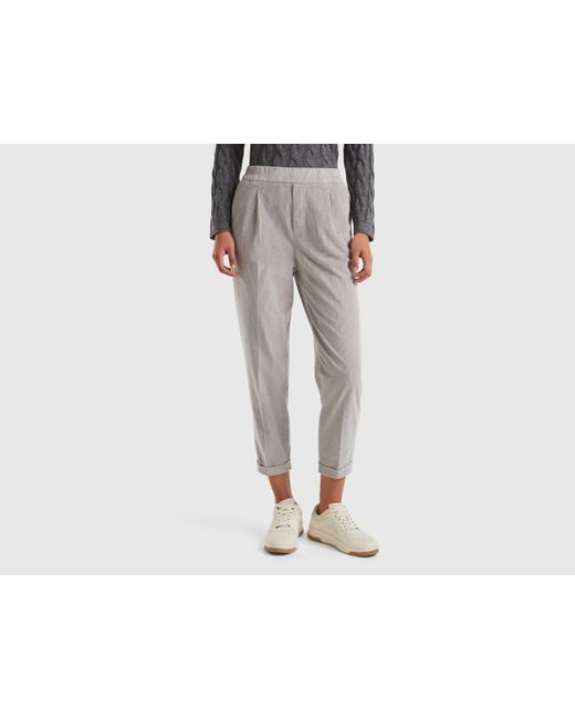 Benetton Pantalones Chinos De Pana Con Cintura Elastica Gris Claro Mujer de Benetton de color Negro Lyst