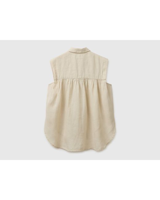 Benetton Natural Benetton, 100% Linen Sleeveless Blouse
