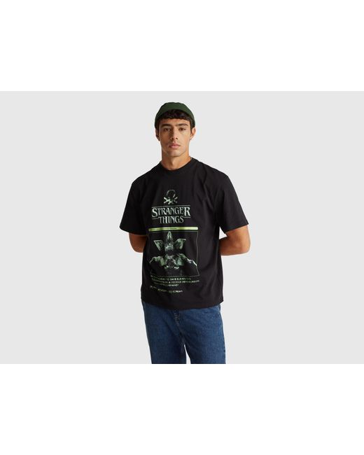 Benetton Black Benetton, T-Shirt With Stranger Things Print for men