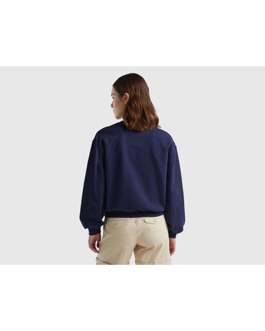Benetton Blue Sweatshirt Mit Blumenstickerei