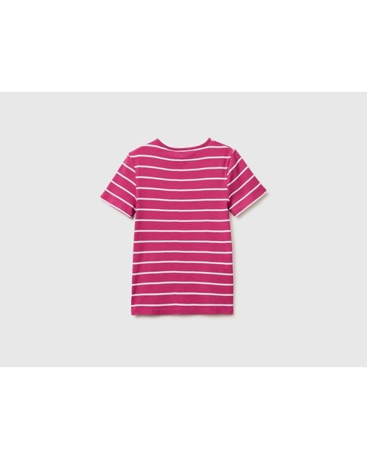 Benetton, T-Shirt Rayé À Col Rond, Taille, Prune, Femme Benetton en coloris Pink