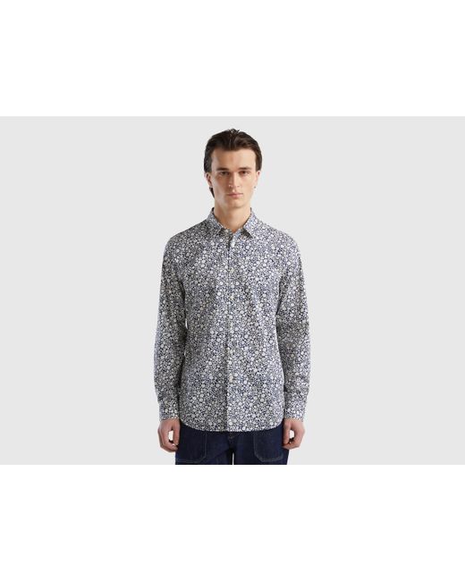 Benetton Gray Slim Fit Floral Shirt for men