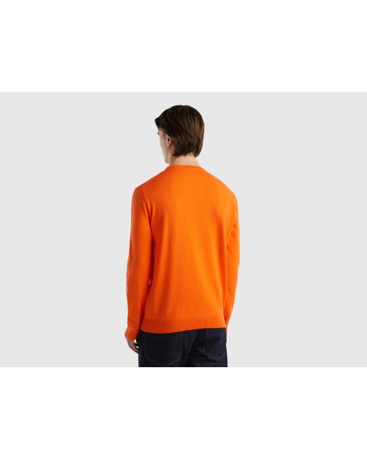 Benetton Orange Crew Neck Sweater In 100% Cotton for men