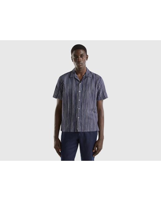 Benetton Blue Regular Fit Striped Shirt for men