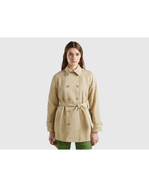 Benetton Natural Double-breasted Short Trench Coat