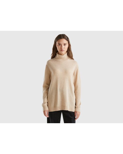 Benetton Pull Oversize A Col Montant En Pur Cachemire Femme Benetton en coloris Neutre Lyst