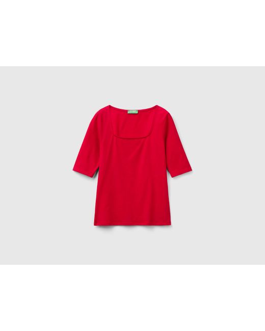 Benetton Red Eng Anliegendes T-shirt Aus Stretch-baumwolle