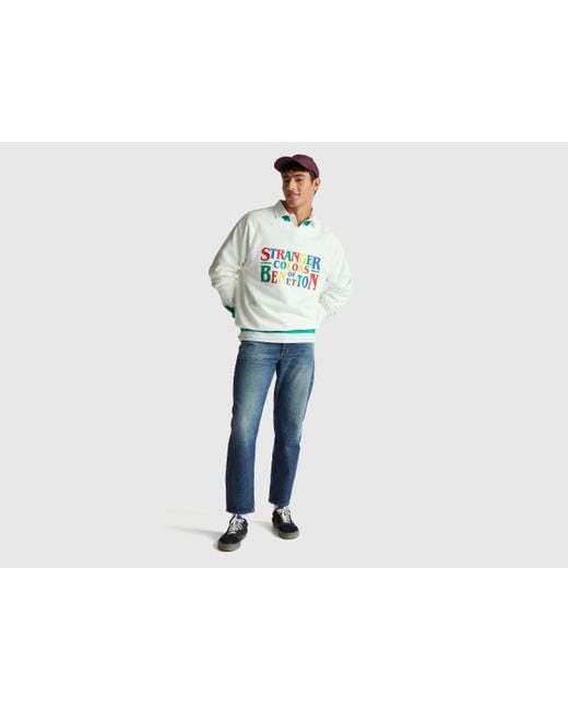 Benetton, Sudadera De Corte Holgado De Stranger Things, Talla, Blanco Crema, Hombre Benetton de hombre de color Black