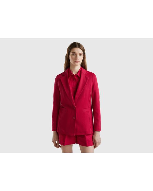Benetton Red Fitted Blazer In Cotton Blend
