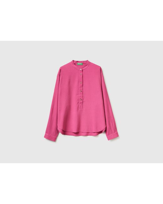 Benetton Pink Benetton, Striped Blouse With Mandarin Collar