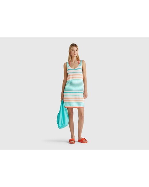 Benetton, Robe En Maille Rayée, Multicolore, Femme Benetton en coloris Black