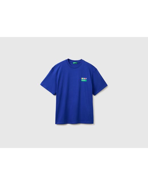 Benetton Blue Benetton, Relaxed Fit T-Shirt With Print for men
