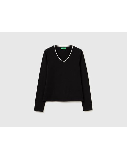 Benetton Black Benetton, Fitted V-Neck T-Shirt