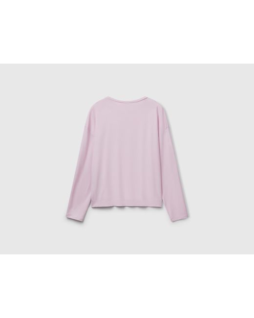 Benetton, Camiseta De Manga Larga De Modal Elástico, Lila, Mujer Benetton de color Black