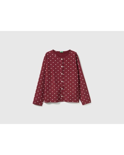 Benetton, Suéter Cálido De Algodón Con Lunares, Talla, Burdeos, Mujer Benetton de color Red