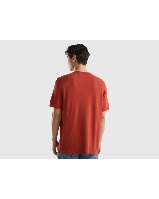 T-shirt En Lin Mélangé Benetton pour homme en coloris Red
