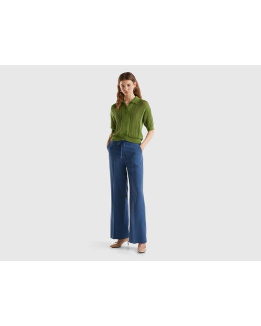 Benetton Black Trousers In Pure Lyocell