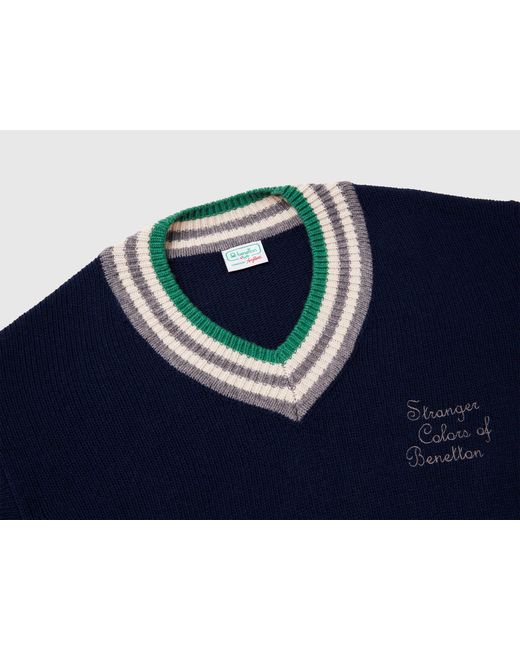 Benetton Blue Benetton, Stranger Things V-Neck Sweater for men