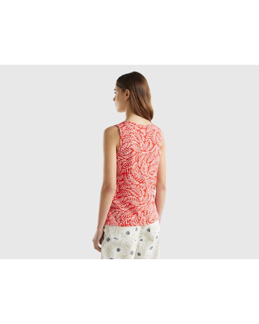 Benetton Red Tank Top With Tropical Print