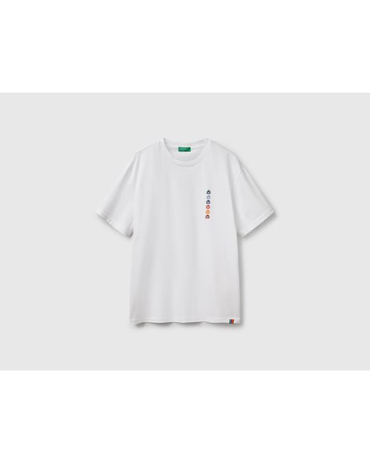 Benetton, T-Shirt Over Fit Con Patch, Bianco, Uomo di Benetton in Black da Uomo