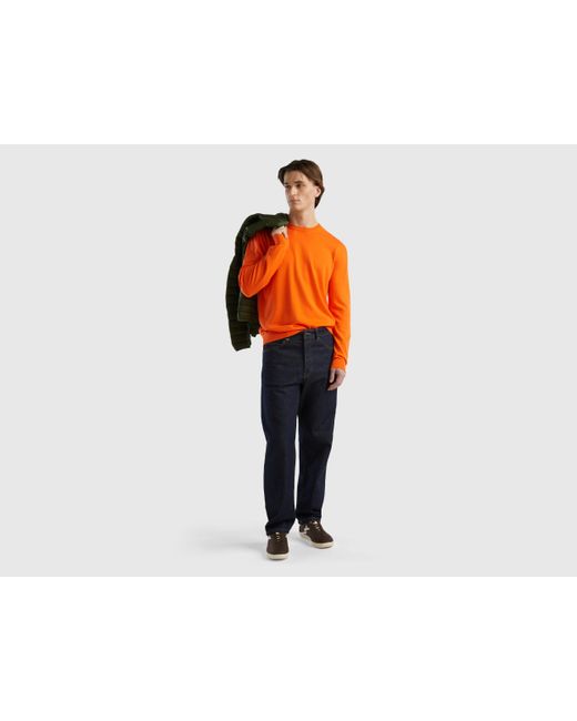 Benetton Pullover Aus 100% Baumwolle Mit Rundhalsausschnitt in Orange für Herren