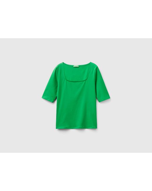 Benetton Green Fitted Stretch Cotton T-shirt