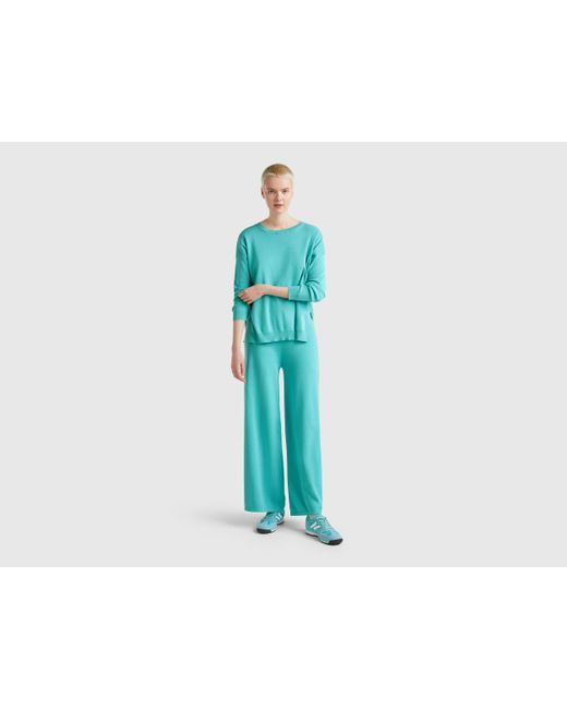 Benetton, Pull Over-Fit En Coton, Bleu Vert, Femme Benetton en coloris Blue