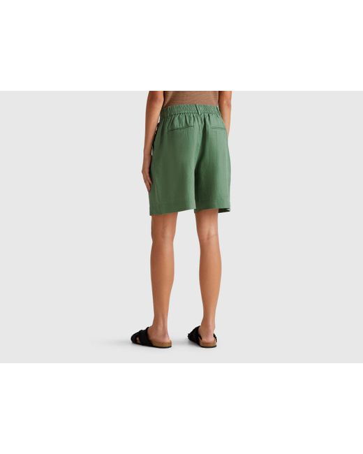 Benetton, Bermudas 100% Lino, Verde, Mujer Benetton de color Green