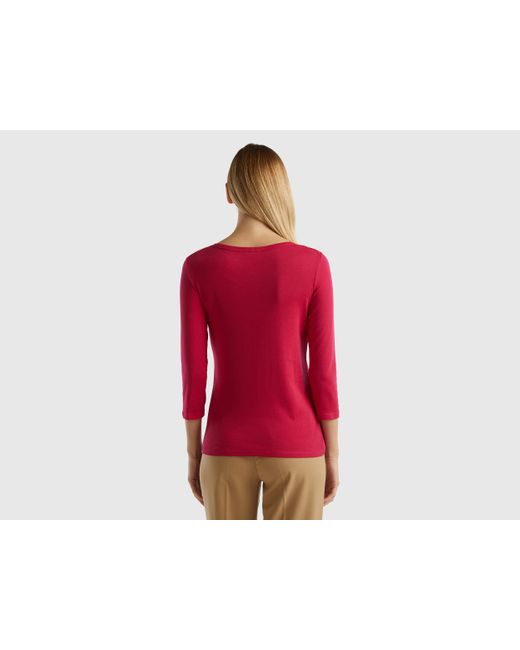 Benetton Red T-shirt With Boat Neck In 100% Cotton