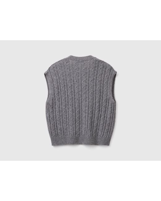 Benetton Blue Benetton, Boxy Fit Vest With Cable Knit And Perforations, , Dark