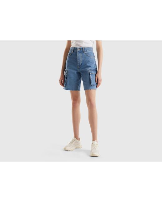 Benetton Black Cargo Shorts In Recycled Cotton Blend