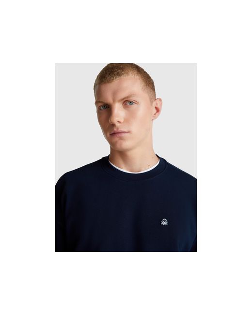 Benetton, Sudadera Con Parche De Logo, Talla, Azul Oscuro, Hombre Benetton de hombre de color Blue