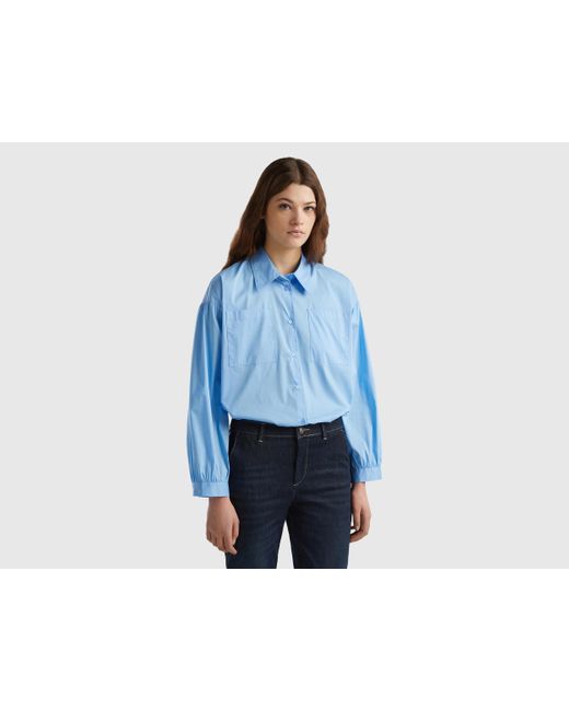 Camisa Boxy Fit Con Mangas Abullonadas Benetton de color Blue