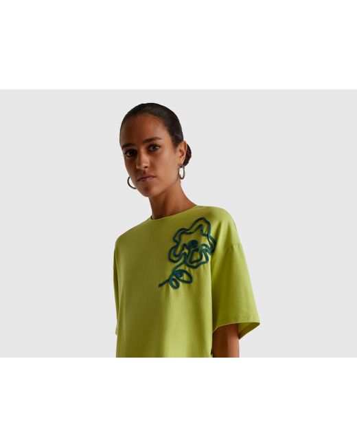 Benetton, Camiseta De Corte Cuadrado Con Aplicación, Talla, Verde Claro, Mujer Benetton de color Black