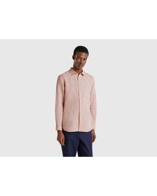 Benetton, Camisa Estampada De Puro Lino, Colorete, Hombre Benetton de hombre de color Black