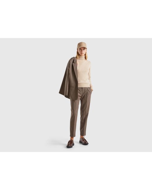Benetton Pantalon Raye En Flanelle Tourterelle Femme Benetton en coloris Noir Lyst