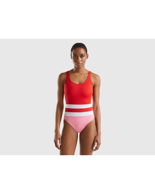 Benetton Red One-piece Swimsuit In Econyl®